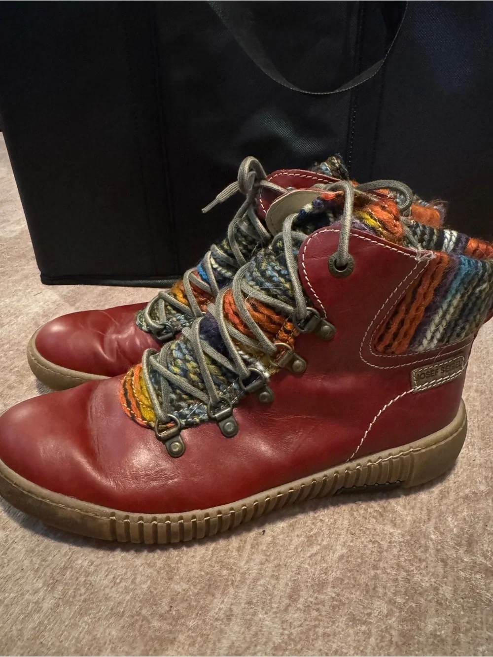 Josef Seibul Boots Womens 40 EU/US 9 Red Side Zip Lace Up Ankle